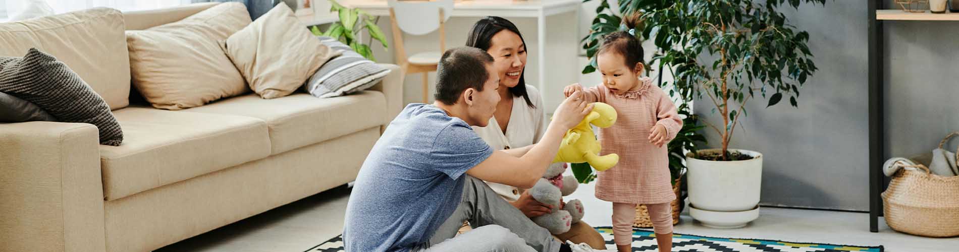 Family sitting on floor