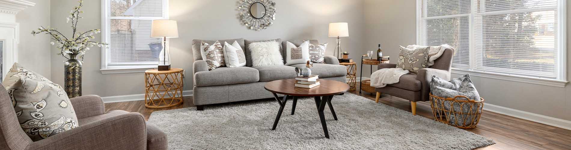 Family Room with Wood Floors and Cozy Rug