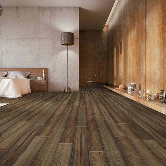 Modern room with Johnson Hardwood rich brown wood-look luxury vinyl plank flooring
