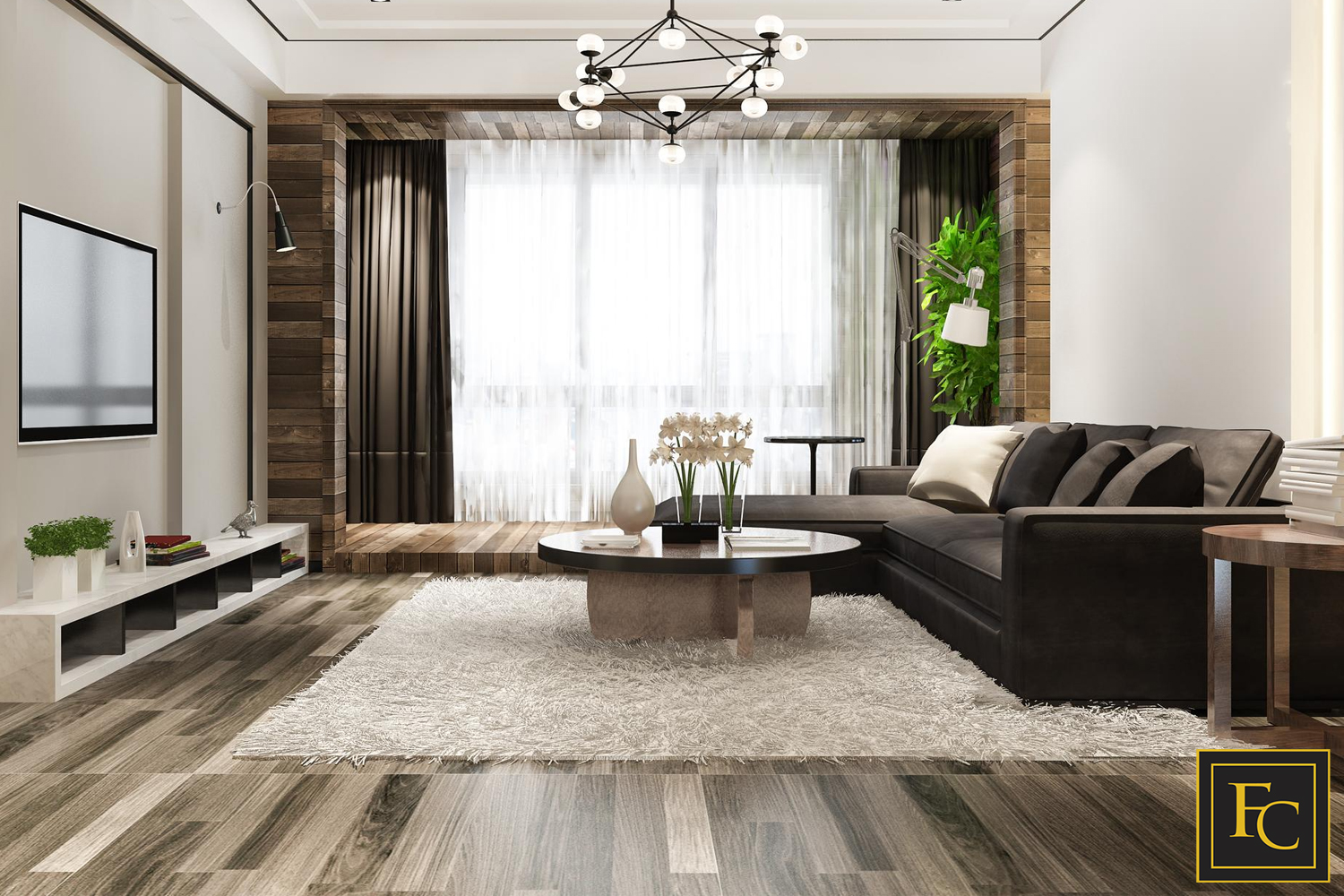 Living room with hardwood flooring